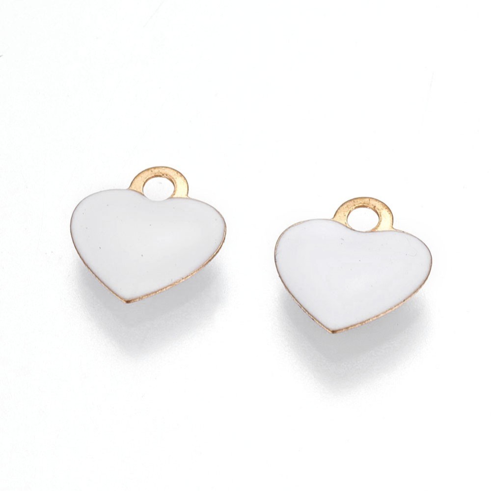 Charm  ,enameld heart 18k plating, white