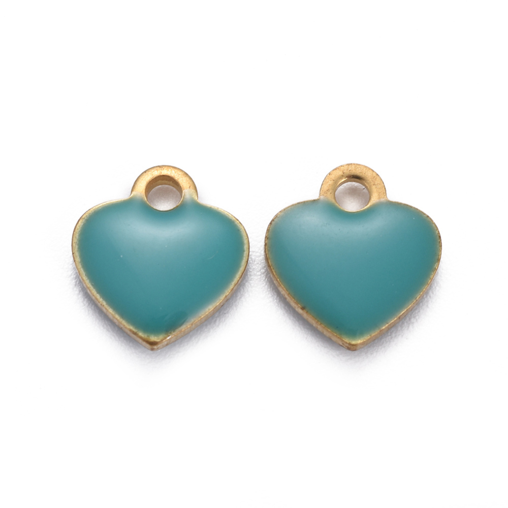 Charm  ,enameld heart 18k plating, teal