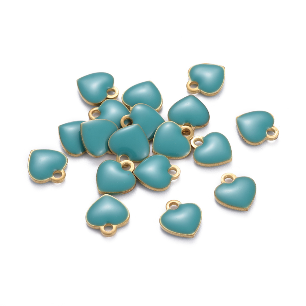 Charm  ,enameld heart 18k plating, teal - 2