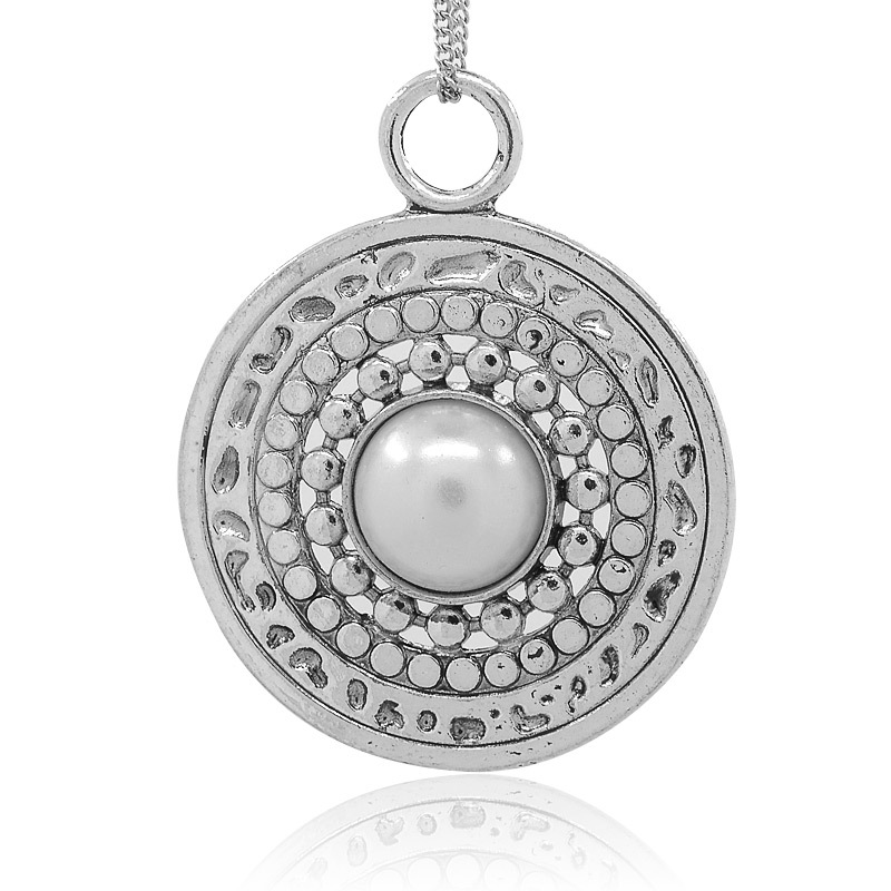 Large Luxury pendant, round pendant in silver m pearl 72mm