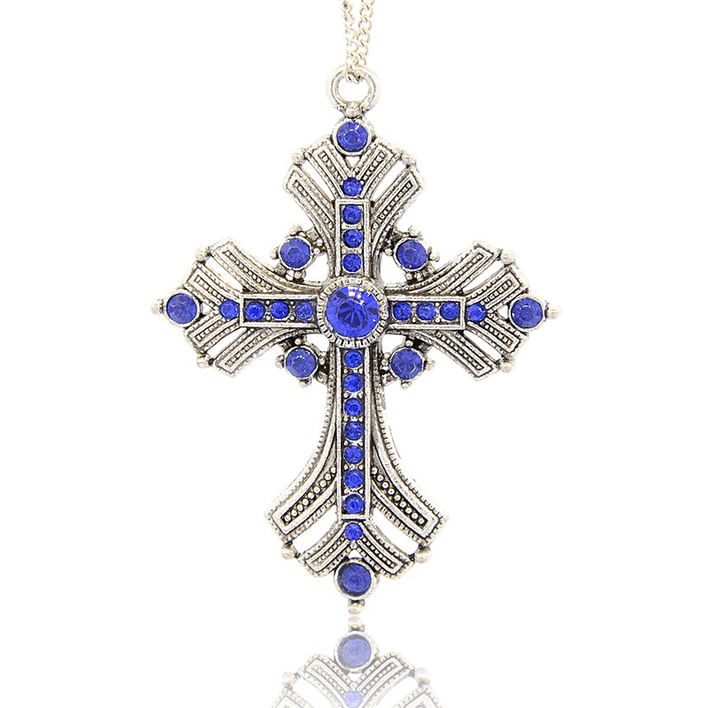 Stort Lyxhänge -Antiksilver Blue Cross 74mm