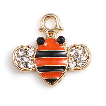 Berlock -  Emaljerad Bi m. rhinestones, orange/svart