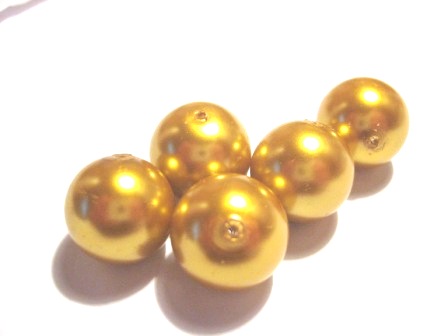 Vaxade Glaspärlor , 16mm Guld