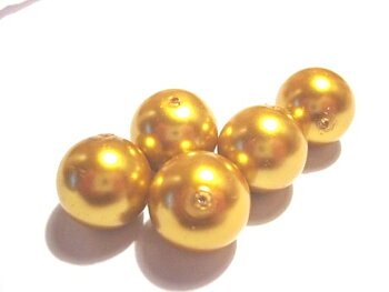 Waxed Glass Beads, 16 mm gold