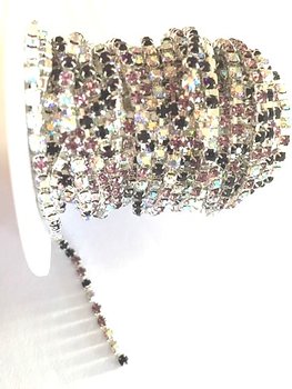 Rhinestone Chain Silver  purple/clear AB SS10