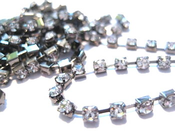 Rhinestone Chain Gunmetal - clear ,3mm