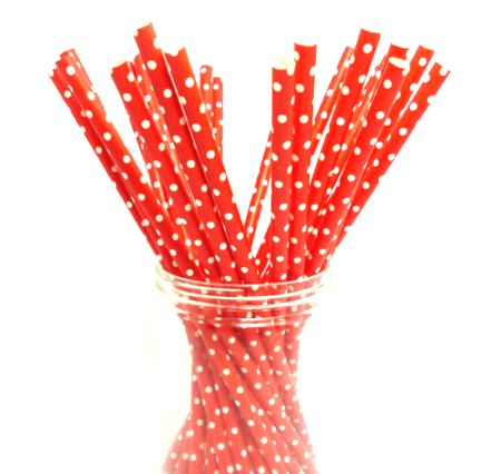 Sugrör i papper -  Small dots - Röd