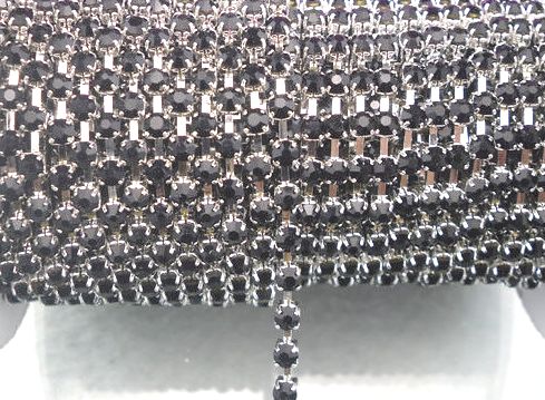 Strass-Kedja - Silver -Svart  2mm