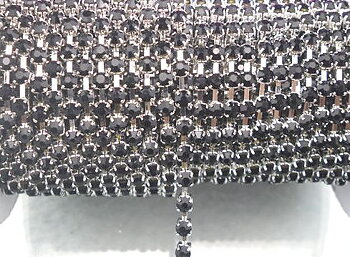 Rhinestone Chain Silver  - black 2mm