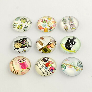 Cabochon/Camé i glas - Ugglor mixade  12mm
