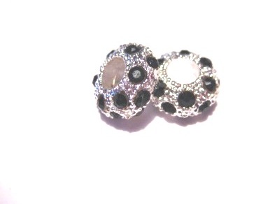 Bead / pendant-silver m. rhinestones, Black - 2