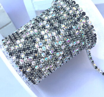 Rhinestone Chain silver- Svart/clear color SS6