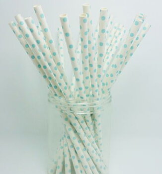 Sugrör i papper -  Small dots - Turkos