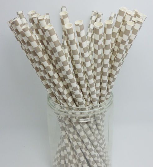 Sugrör i papper -  Squares - Silverbeige