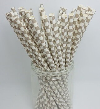 Sugrör i papper -  Squares - Silverbeige