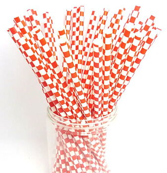 Sugrör i papper -  Squares - Röd