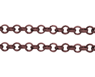 Chain, Red Copper, rolo, 2mm, 1m