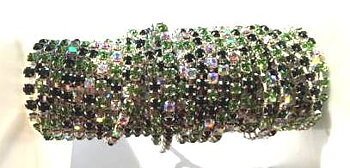 Rhinestone Chain Silver, green/black mis, SS8