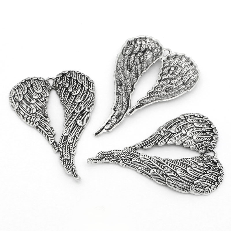 Large Luxury pendant - silver - angelwings - 2