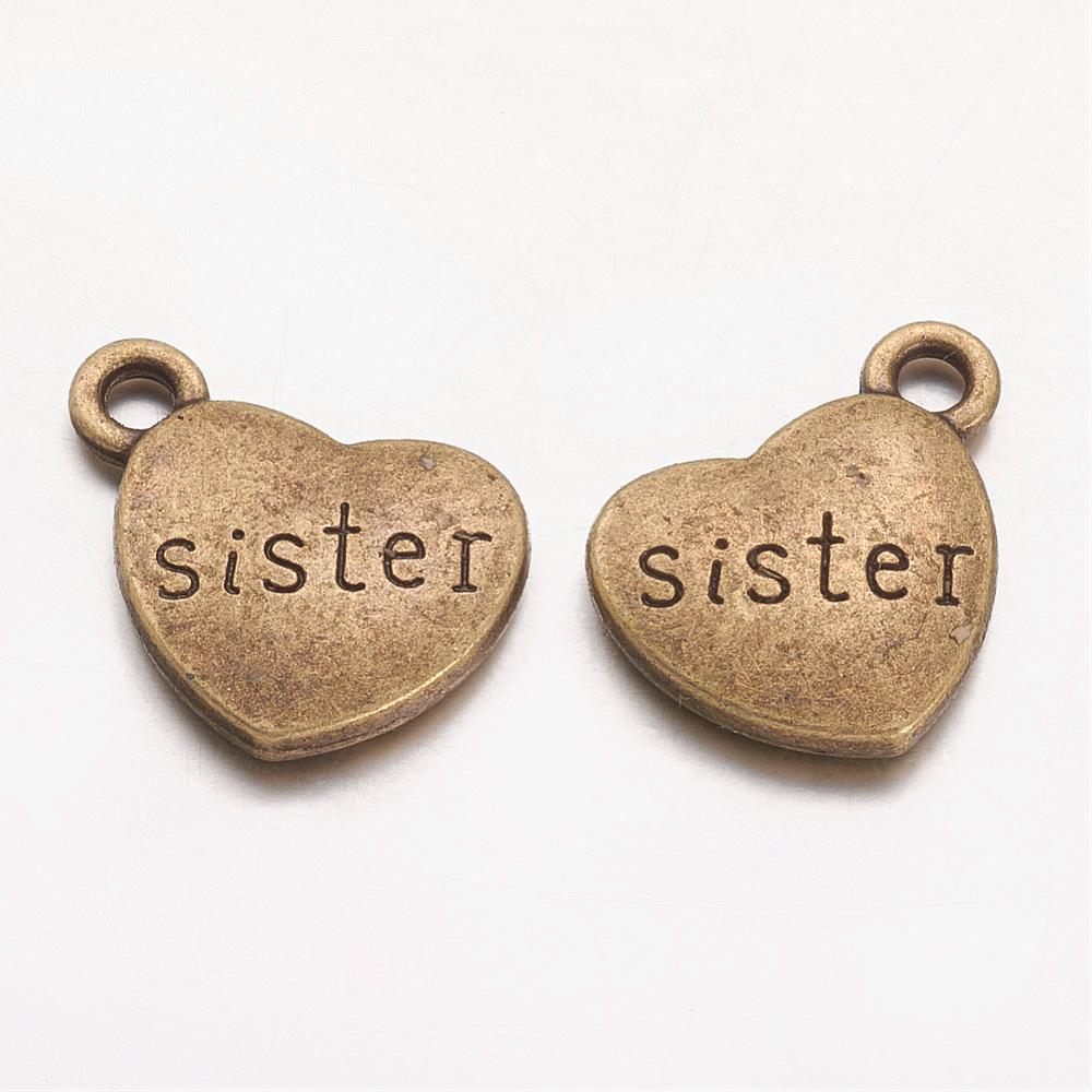 Charm  heart bronze,  "sister"