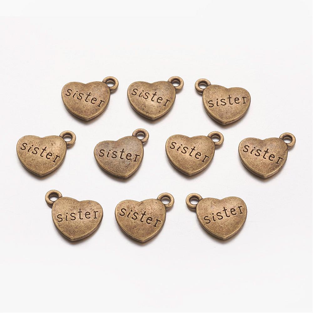 Charm  heart bronze,  "sister" - 2