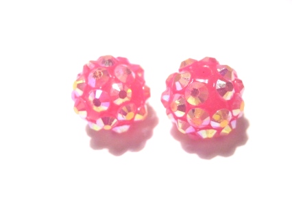 Resin/Pavepärla m. Strassnitar - 12 mm, Hallonröd AB