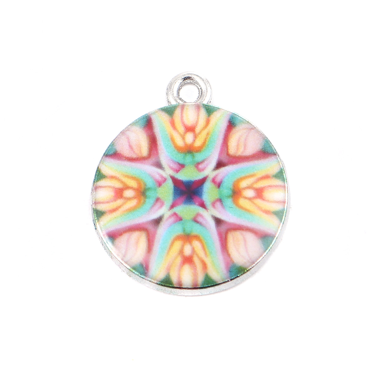 Charm horse  , enameld  mandala pink/yellow/green