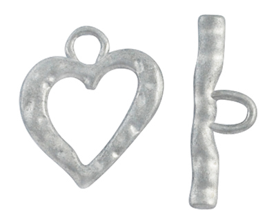 Toggle clasp , Hammered heart, silver