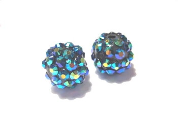 Resin/Pavepärla m. Strassnitar - 14 mm, Blåmetallic AB