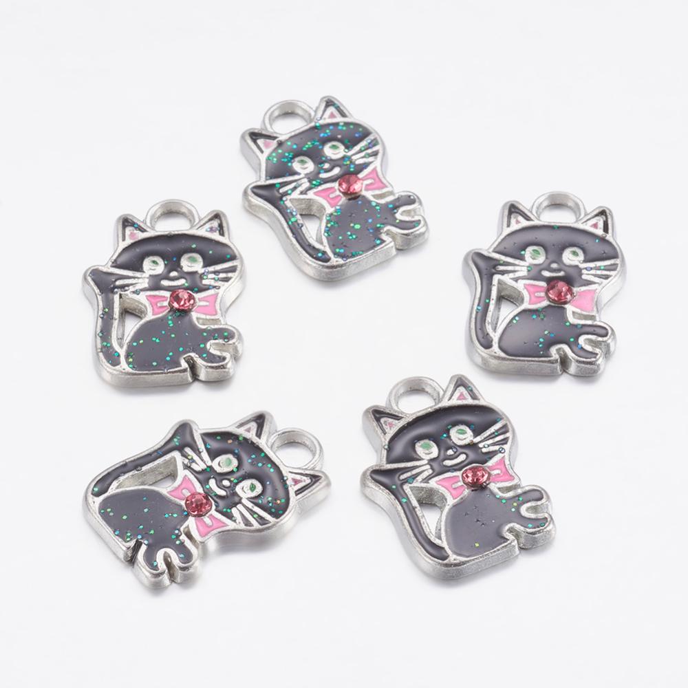 Charm -Enameld cat black