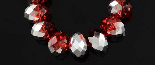 Faceted,  8mm, 2colored, Silver / red - 2