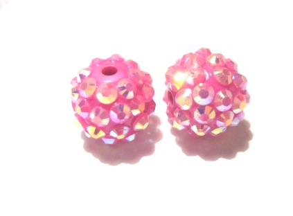 Resin/Pavepärla m. Strassnitar - 14 mm, Hallonrosa AB