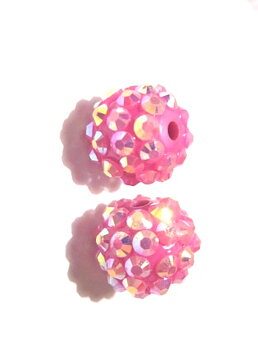 Resin/Pavepärla m. Strassnitar - 14 mm, Hallonrosa AB