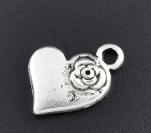 Charm -  heart w rose