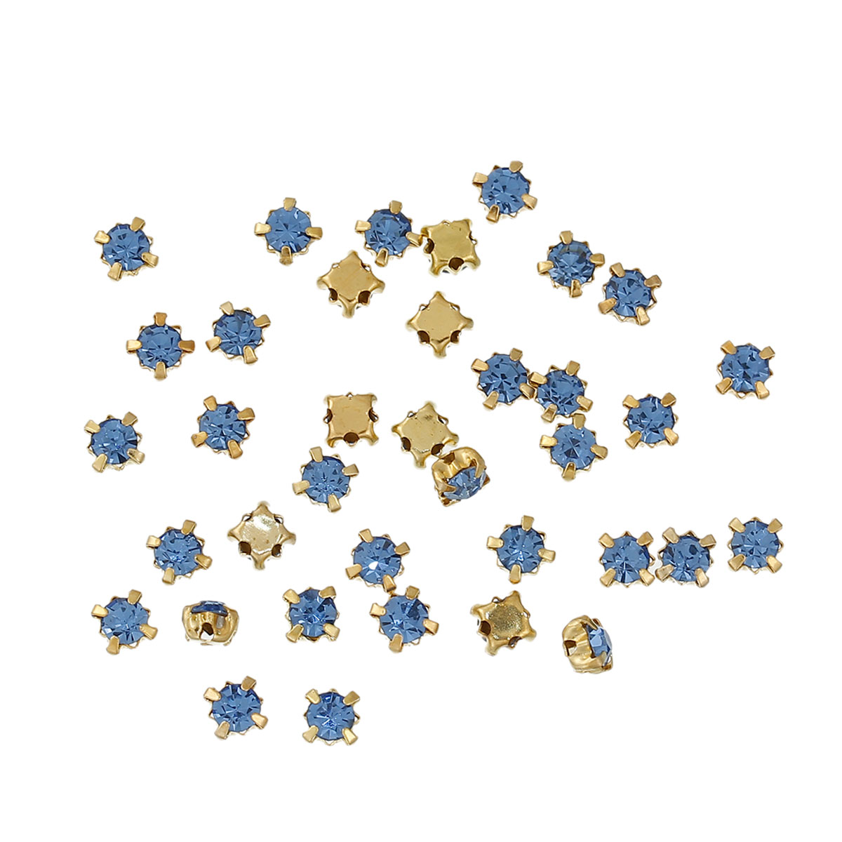 Montees / krysspärlor / Sew-ons. Guld 4mm Blå