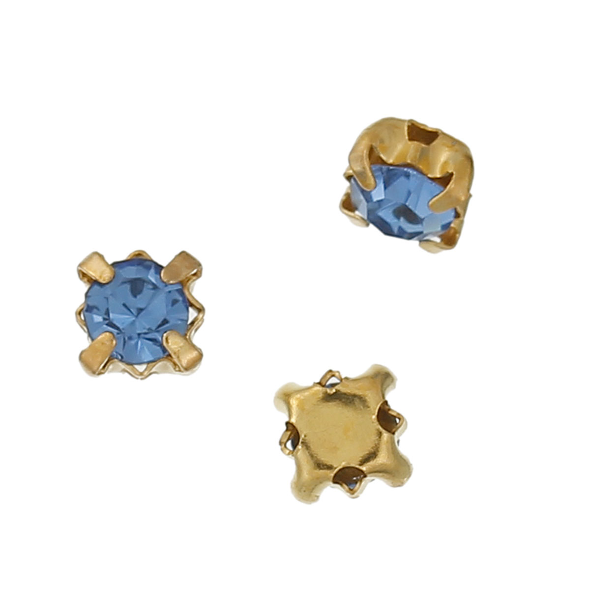 Montees / krysspärlor / Sew-ons. Guld 4mm Blå - 2