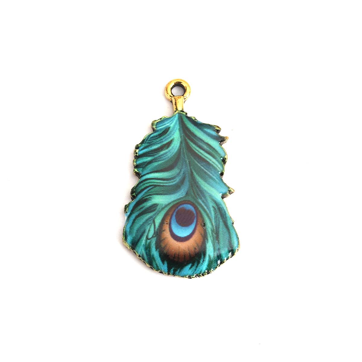 Charm   enameld  feather peacock