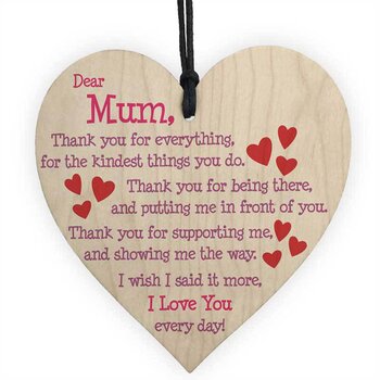 Wood hanging heart, " Dear Mum.... "