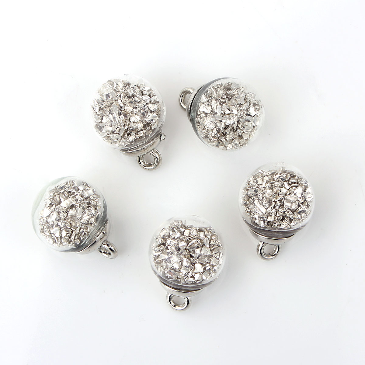 Charm  Glass Globe Bubble Bottle Charms , Silver metallic