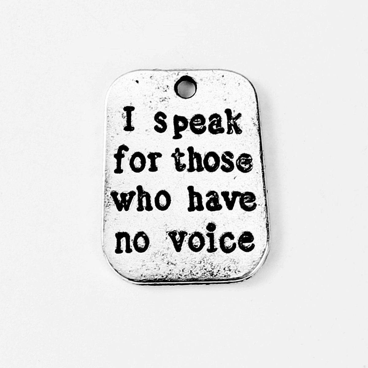 Charm message , "I speak for those who have no voice"