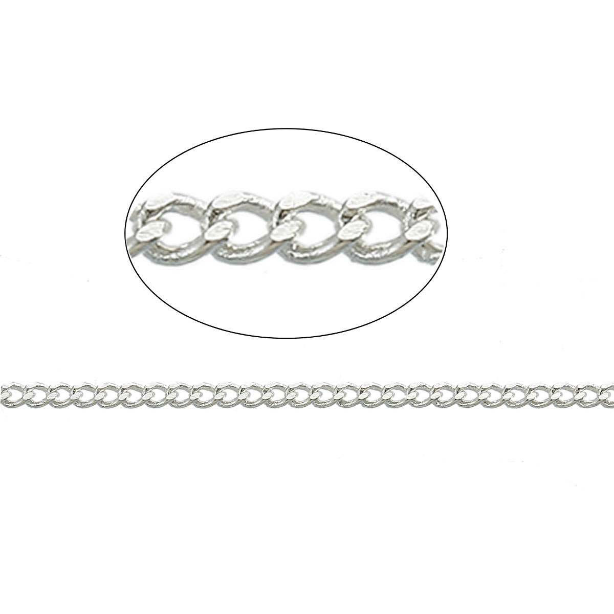 Kedja Silver, stängda länkar,  1.7x1.3mm, 5m