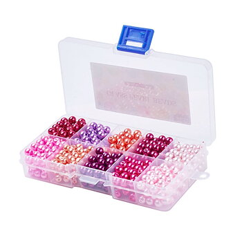 Pärlmix i förvaringsask, 6mm Vaxade, ca 600st pärlor, Pink