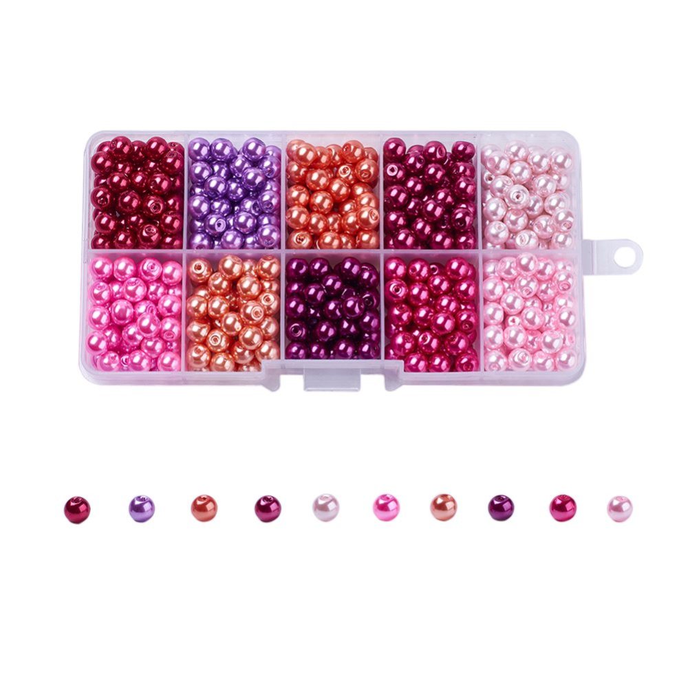 Pärlmix i förvaringsask, 6mm Vaxade, ca 600st pärlor, Pink - 2