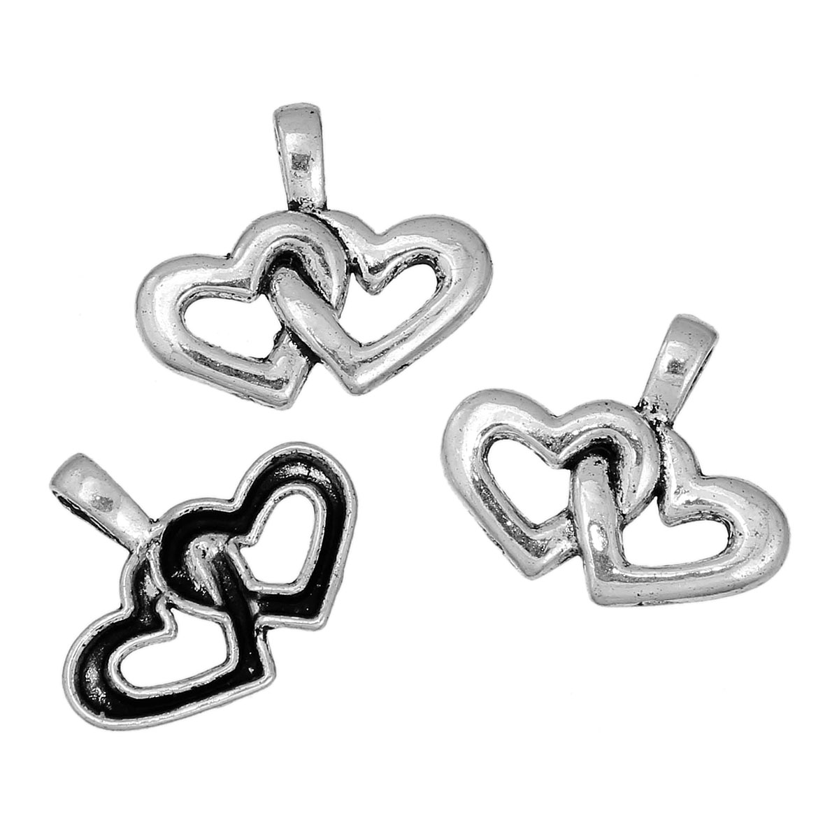 Charm -   Silver,  heart dubbel - 2