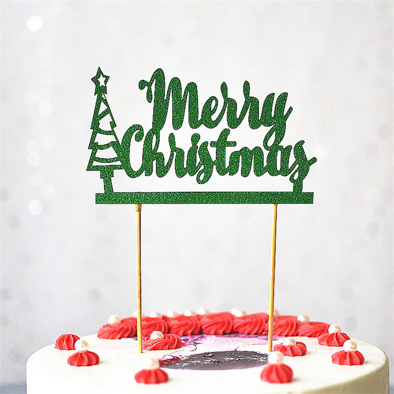 Cake Topper, Merry  Christmas , green