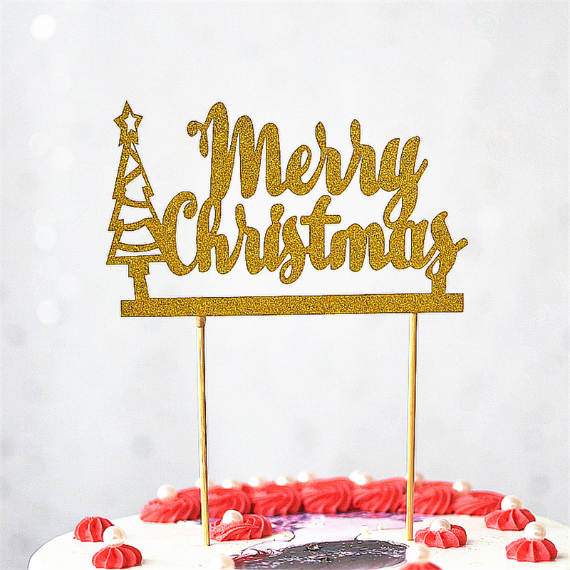 Cake Topper, Merry  Christmas ,  gold