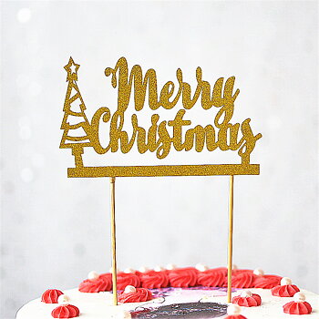 Cake Topper / Tårtdekoration i papp -  Merry Christmas ,  Guld