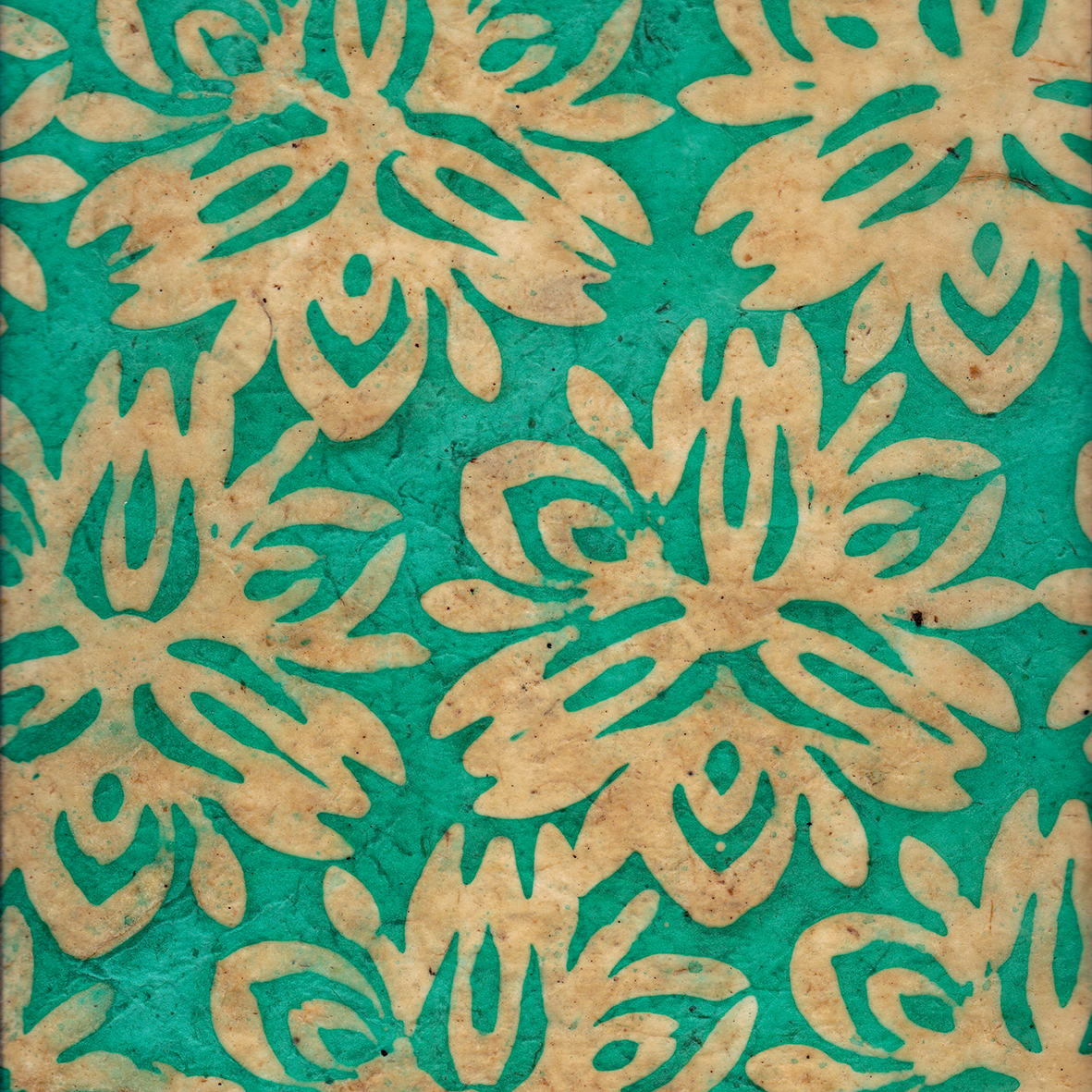 Batik with big flowers, ocean green