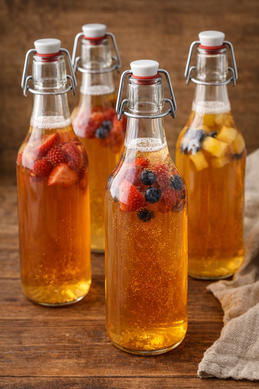 Buteljerad kombucha med frukt för andra fermentering