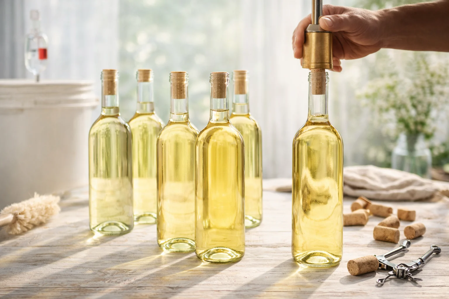 Buteljering av hemmagjord Sauvignon Blanc